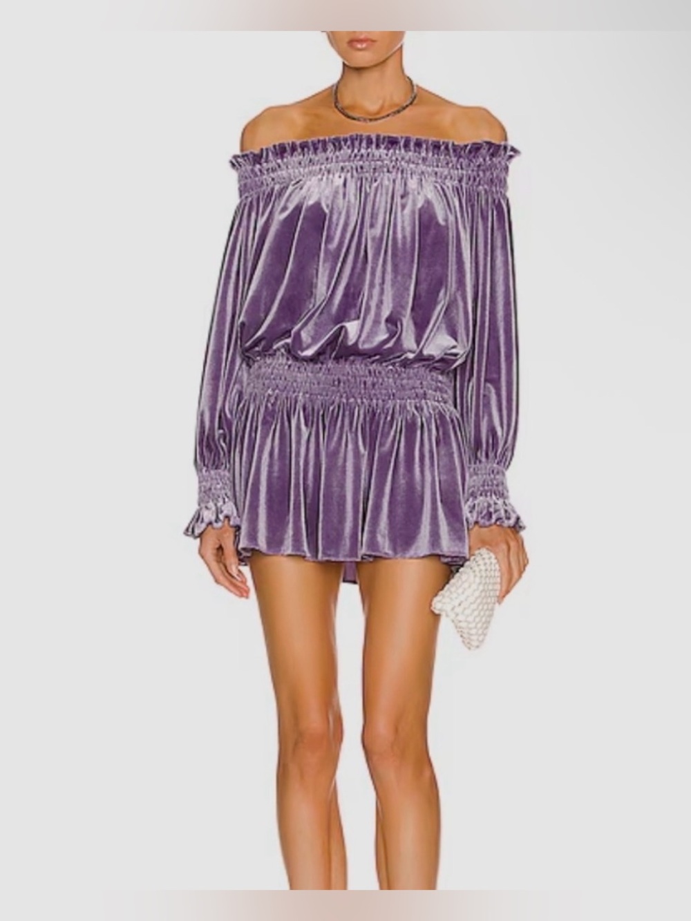 Norma Kamali Off-Shoulder Velvet Mini Dress in Lavender Size Medium NWT